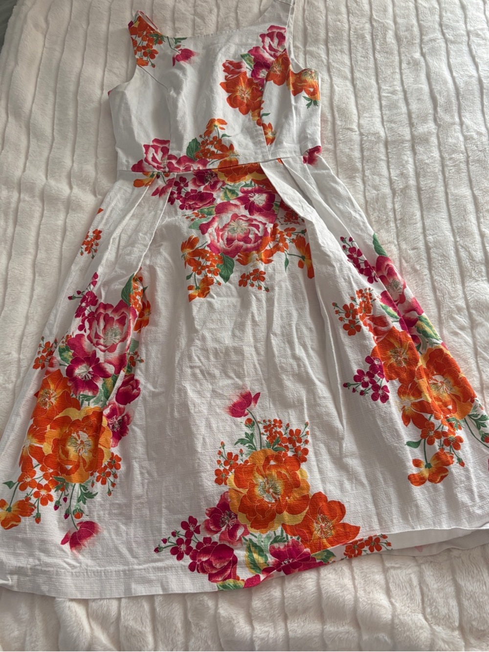 New York & Company White Floral Sundress with Orange & Pink Blooms